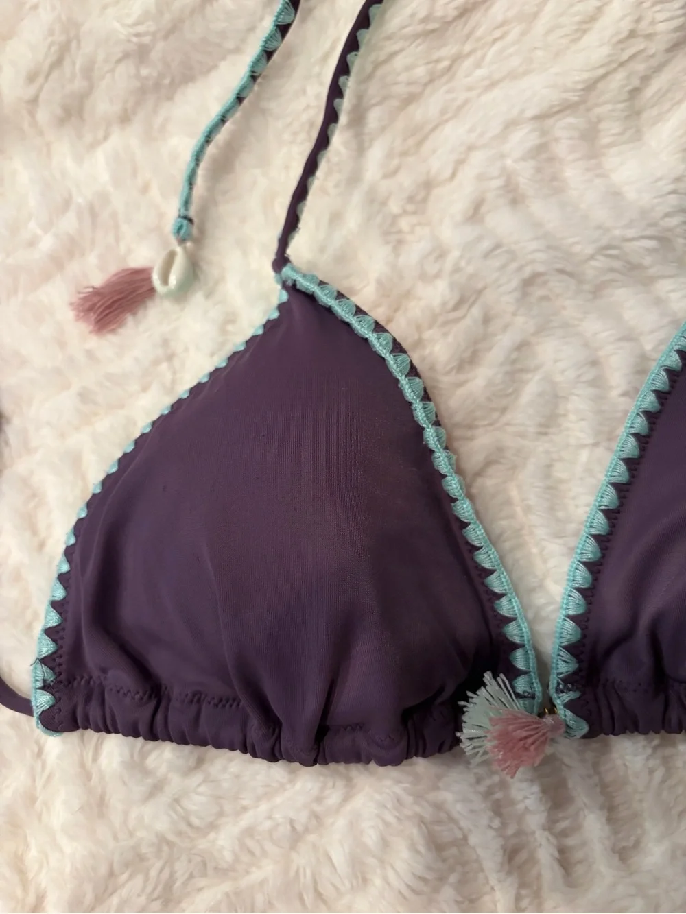 Victoria’s Secret Purple Triangle Tassel Bikini Top, Sz Medium